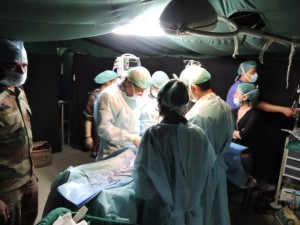 Army Medical Team of 60 Para Field Hospital providing first aid treatment, at Sinamangal, in Nepal