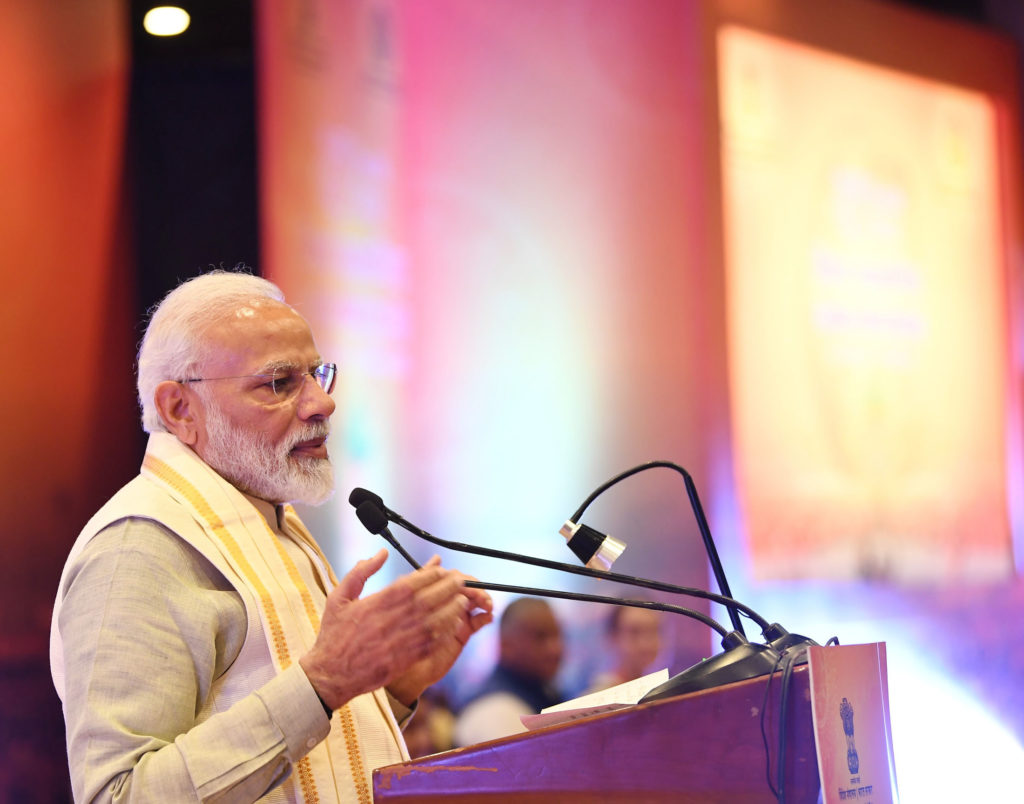 The Prime Minister, Shri Narendra Modi addressing the Pravasi Bhartiya representatives at Pravasi Bhartiya Kendra, in New Delhi on February 23, 2019.