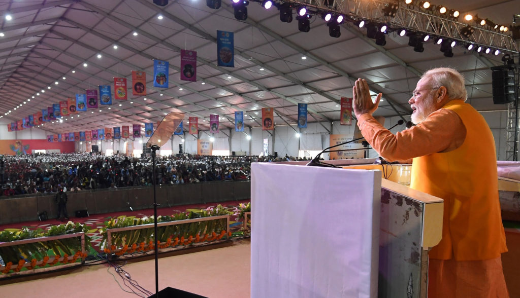The Prime Minister, Shri Narendra Modi addressing the gathering, at Prayagraj, in Uttar Pradesh on February 24, 2019.