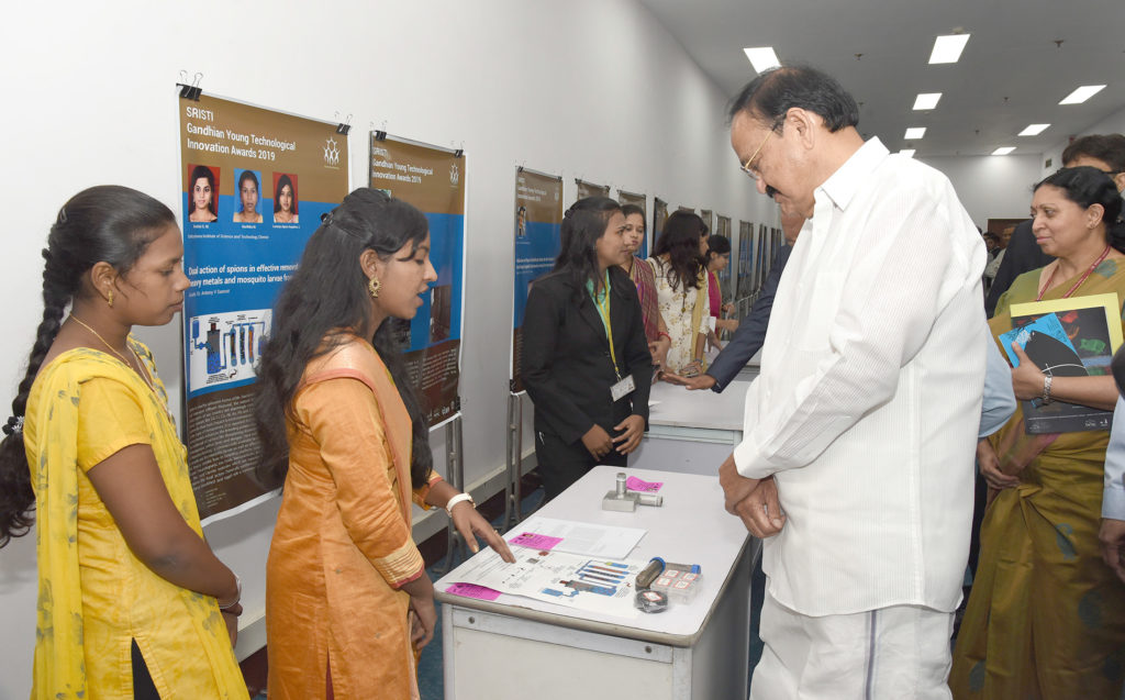 The Vice President, Shri M. Venkaiah Naidu visiting the Exhibition, organised on the occasion of Gandhian Technological Young Innovation Awards 2019, in New Delhi on July 06, 2019.