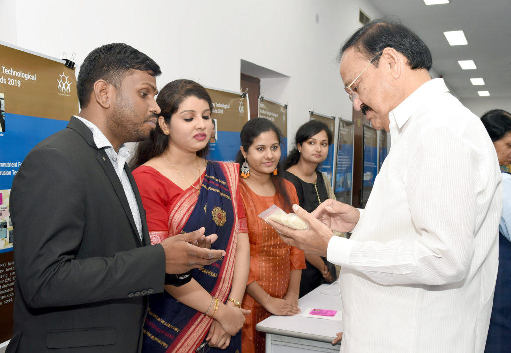 The Vice President, Shri M. Venkaiah Naidu visiting the Exhibition, organised on the occasion of Gandhian Technological Young Innovation Awards 2019, in New Delhi on July 06, 2019.