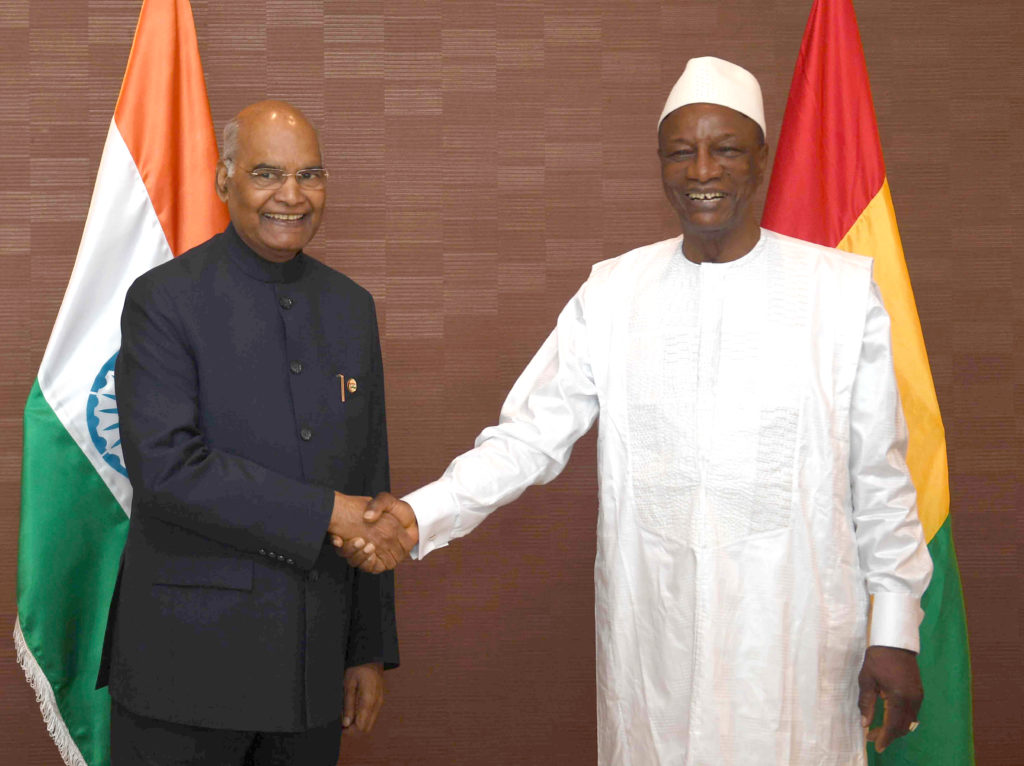 The President, Shri Ram Nath Kovind meeting the President of the Republic of Guinea, Mr. Alpha Conde, Republic of Guinea on August 02, 2019.